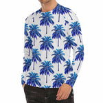 Blue Palm Tree Pattern Print Men's Long Sleeve Rash Guard