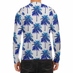 Blue Palm Tree Pattern Print Men's Long Sleeve Rash Guard