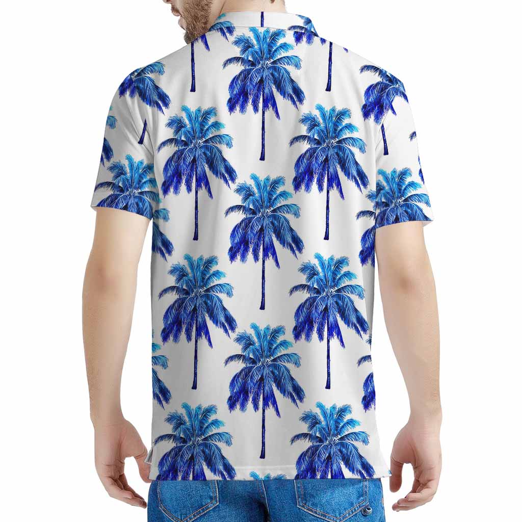 Blue Palm Tree Pattern Print Men's Polo Shirt