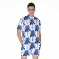 Blue Palm Tree Pattern Print Men's Romper