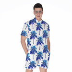 Blue Palm Tree Pattern Print Men's Rompers