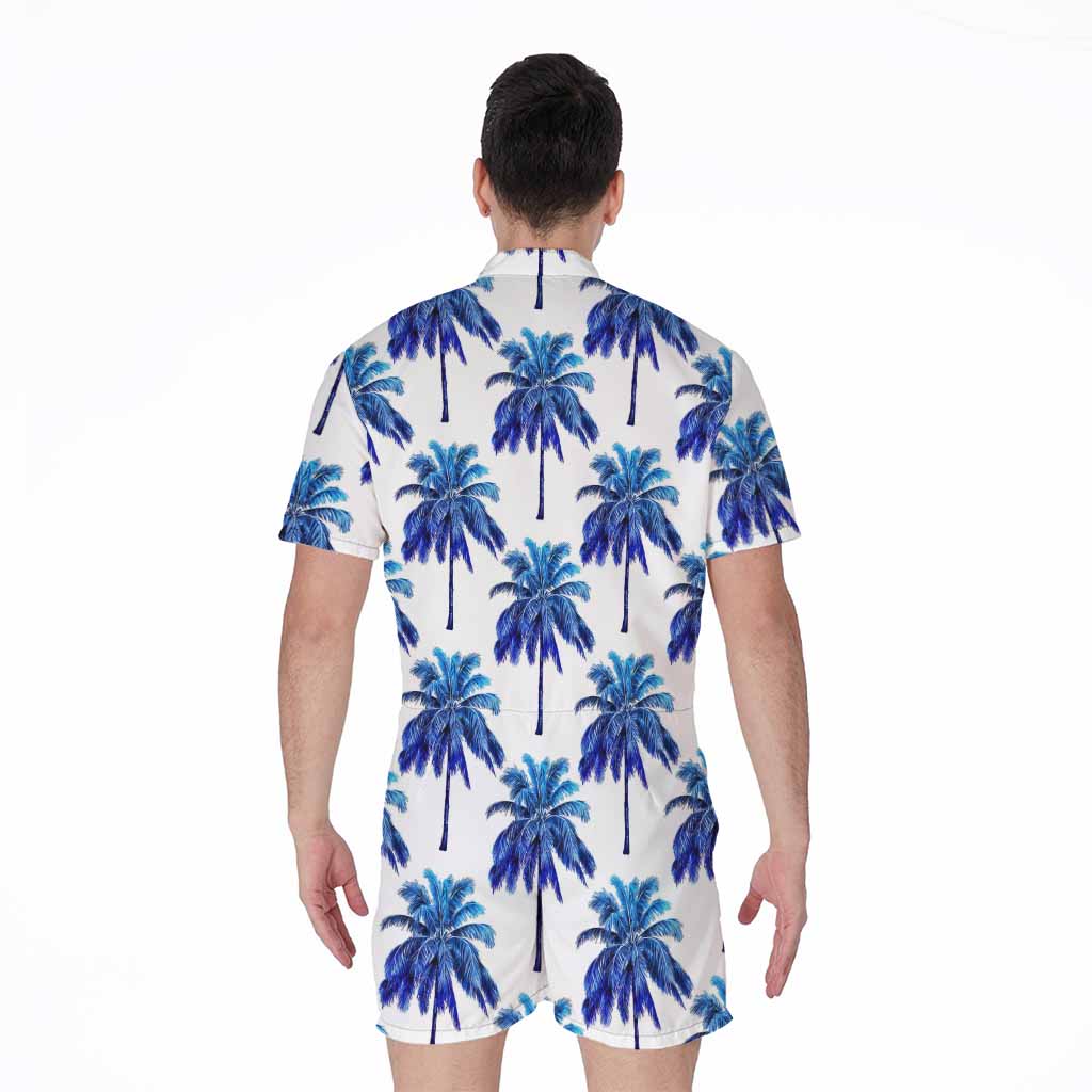 Blue Palm Tree Pattern Print Men's Rompers