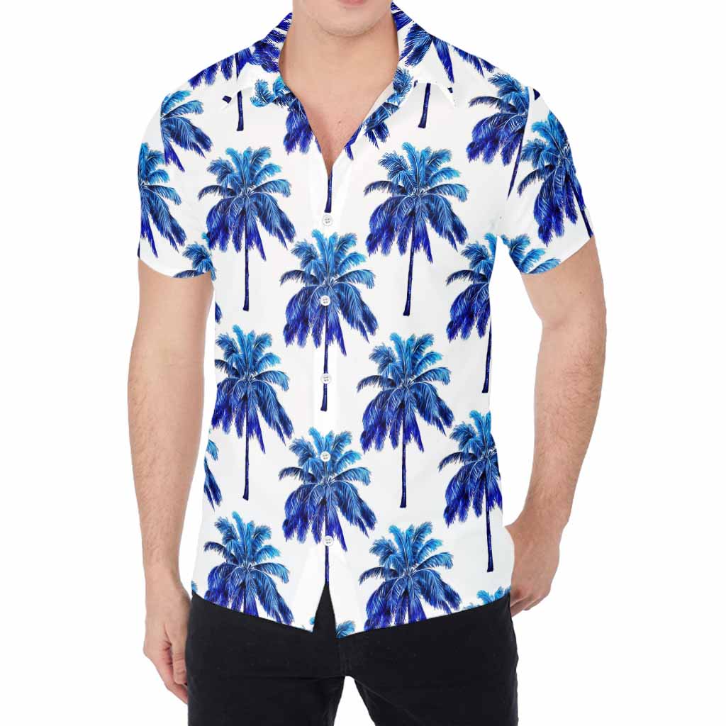 Blue Palm Tree Pattern Print Men's Shirt
