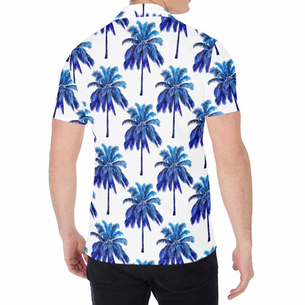 Blue Palm Tree Pattern Print Men's Shirt