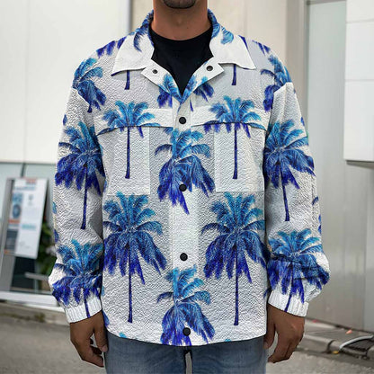 Blue Palm Tree Pattern Print Men's Shirt Jacket