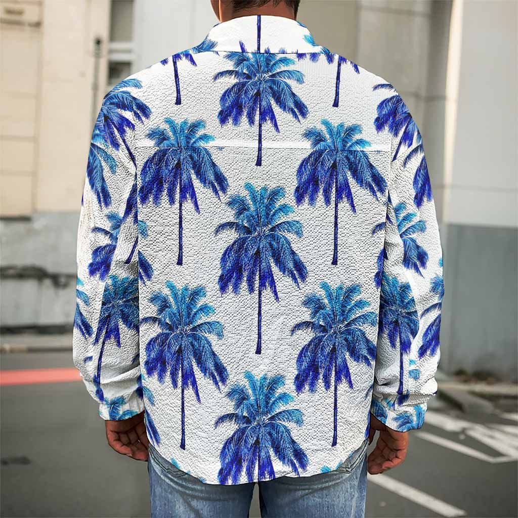 Blue Palm Tree Pattern Print Men's Shirt Jacket