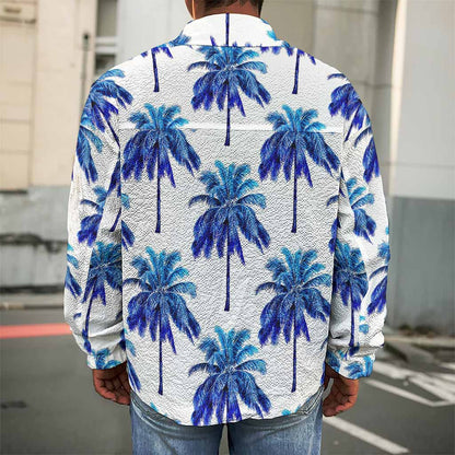 Blue Palm Tree Pattern Print Men's Shirt Jacket