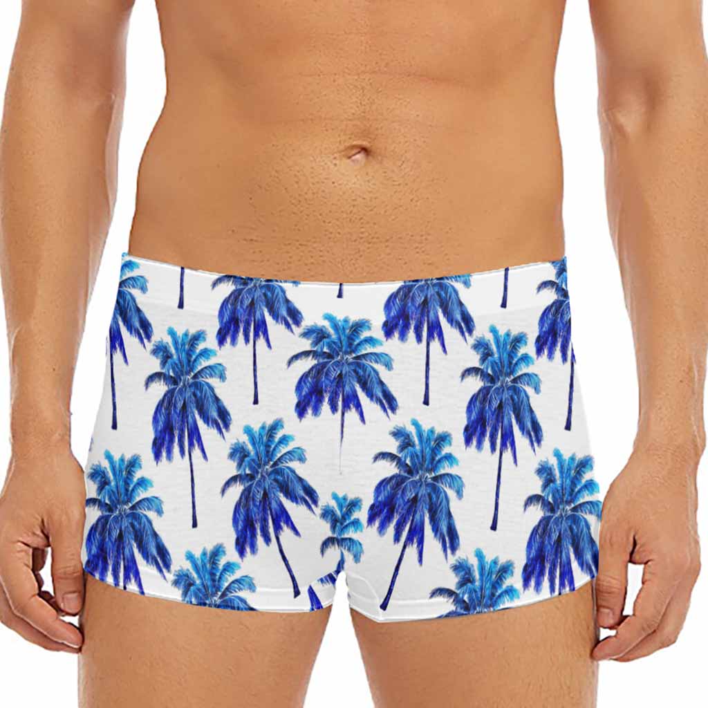 Blue Palm Tree Pattern Print Men's Short Boxer Briefs