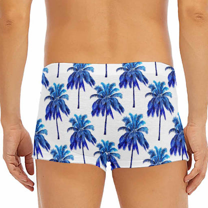 Blue Palm Tree Pattern Print Men's Short Boxer Briefs