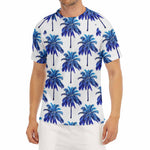 Blue Palm Tree Pattern Print Men's Short Sleeve Rash Guard
