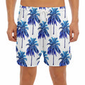 Blue Palm Tree Pattern Print Men's Split Running Shorts
