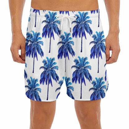 Blue Palm Tree Pattern Print Men's Split Running Shorts