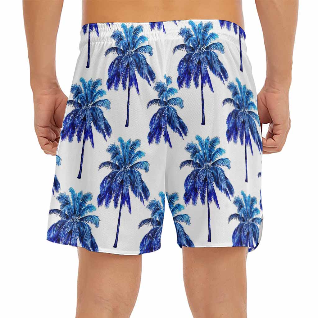 Blue Palm Tree Pattern Print Men's Split Running Shorts