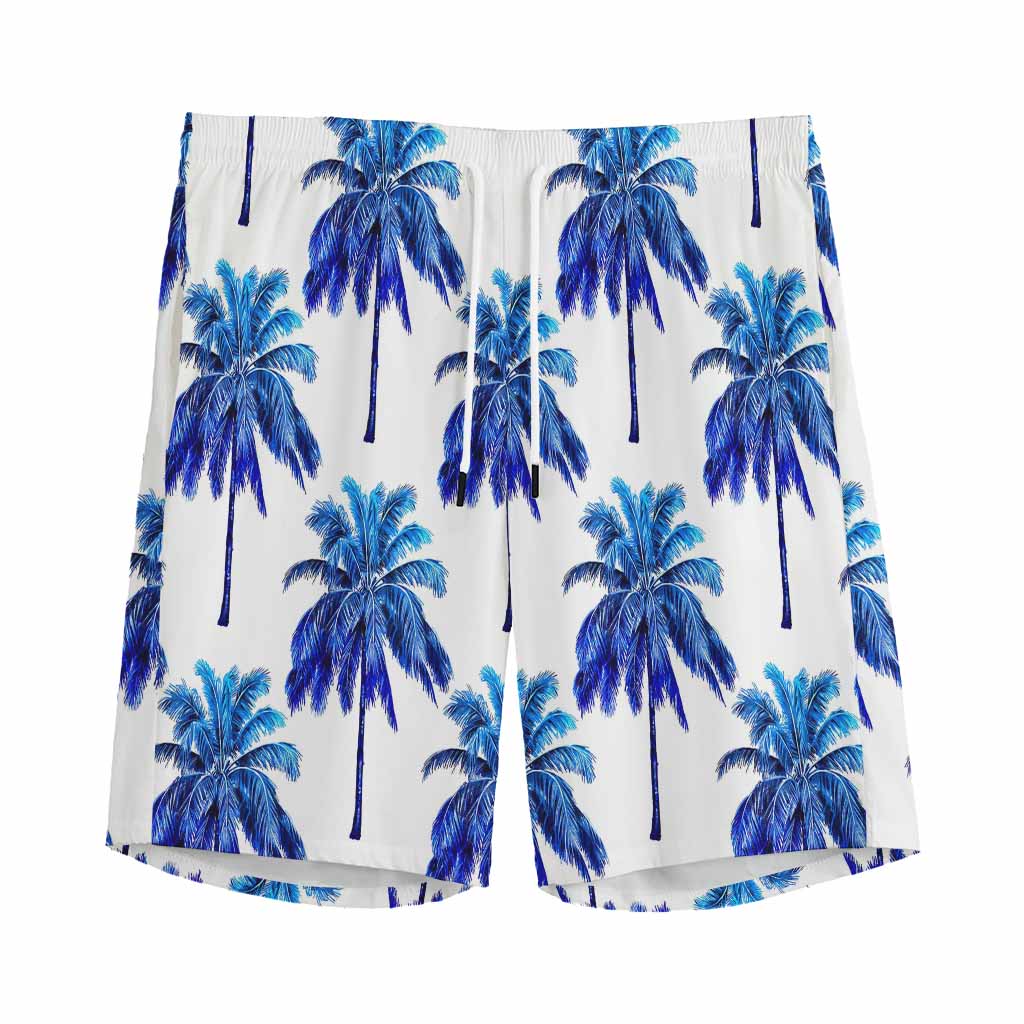 Blue Palm Tree Pattern Print Men's Sports Shorts