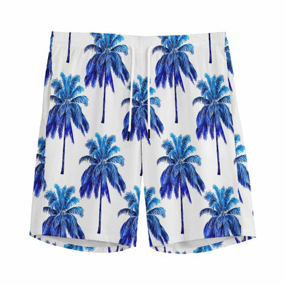 Blue Palm Tree Pattern Print Men's Sports Shorts