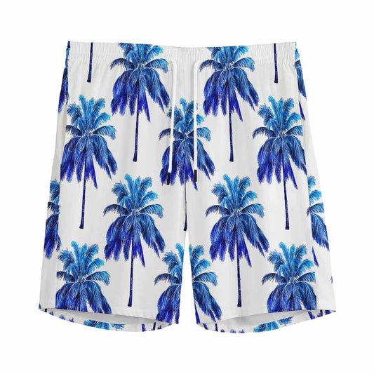 Blue Palm Tree Pattern Print Men's Sports Shorts