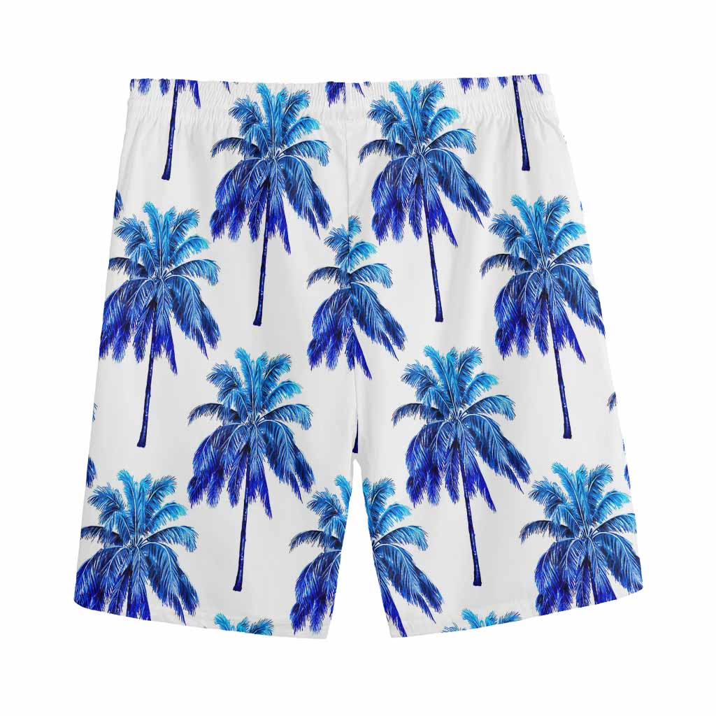 Blue Palm Tree Pattern Print Men's Sports Shorts
