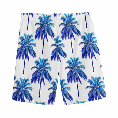 Blue Palm Tree Pattern Print Men's Sports Shorts