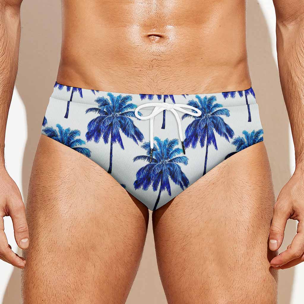 Blue Palm Tree Pattern Print Men's Swim Briefs