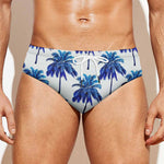 Blue Palm Tree Pattern Print Men's Swim Briefs