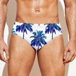 Blue Palm Tree Pattern Print Men's Swim Briefs