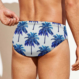 Blue Palm Tree Pattern Print Men's Swim Briefs