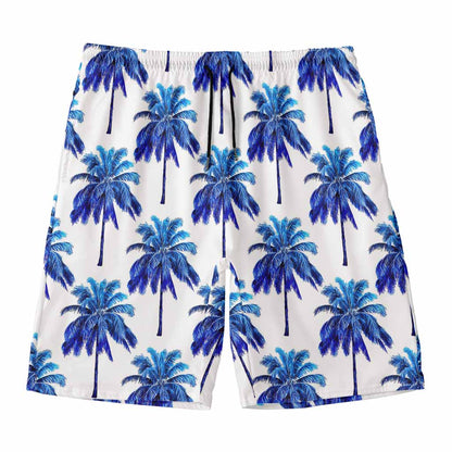 Blue Palm Tree Pattern Print Men's Swim Trunks