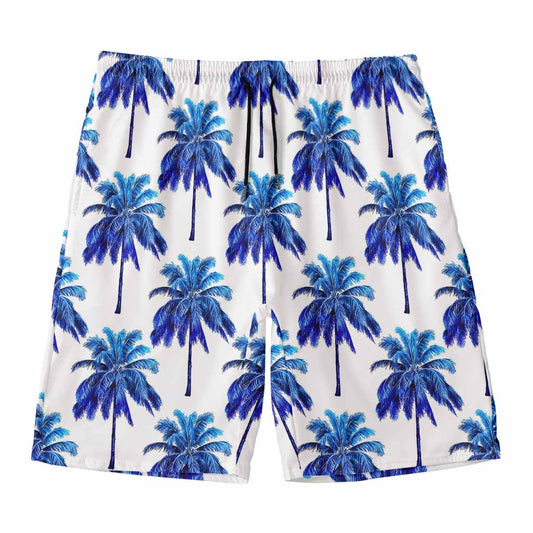 Blue Palm Tree Pattern Print Men's Swim Trunks