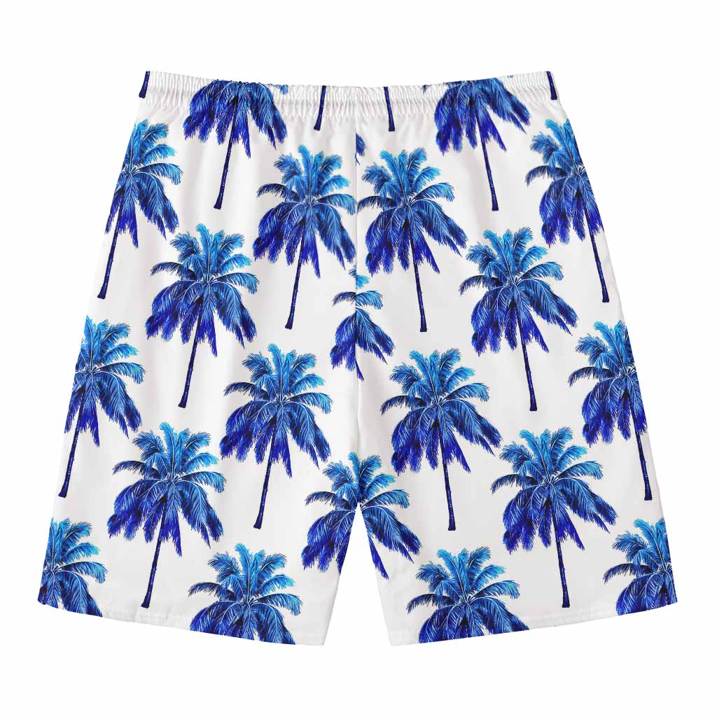 Blue Palm Tree Pattern Print Men's Swim Trunks