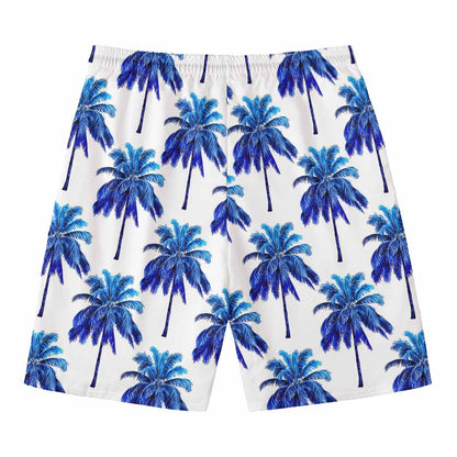 Blue Palm Tree Pattern Print Men's Swim Trunks