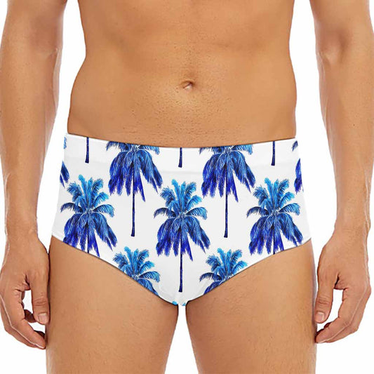 Blue Palm Tree Pattern Print Men's Triangle Swim Briefs