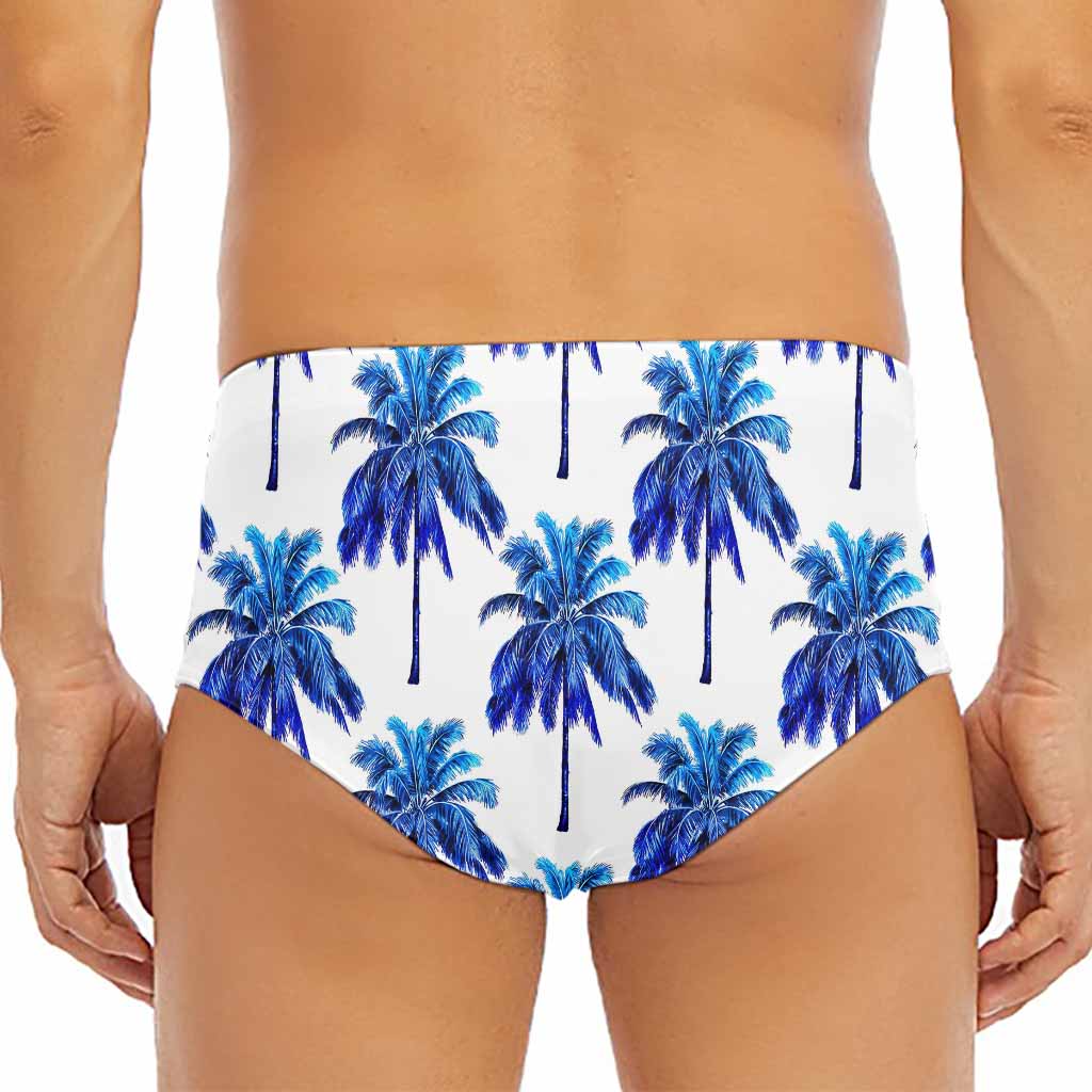 Blue Palm Tree Pattern Print Men's Triangle Swim Briefs