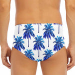 Blue Palm Tree Pattern Print Men's Triangle Swim Briefs