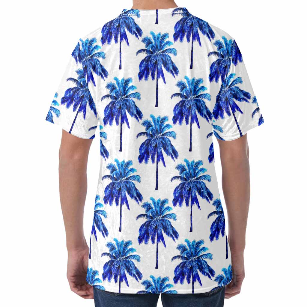 Blue Palm Tree Pattern Print Men's Velvet T-Shirt