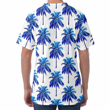 Blue Palm Tree Pattern Print Men's Velvet T-Shirt