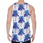 Blue Palm Tree Pattern Print Men's Velvet Tank Top