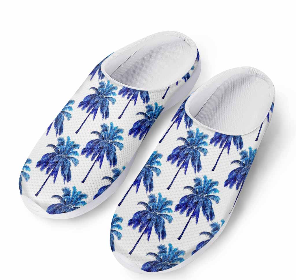 Blue Palm Tree Pattern Print Mesh Casual Shoes