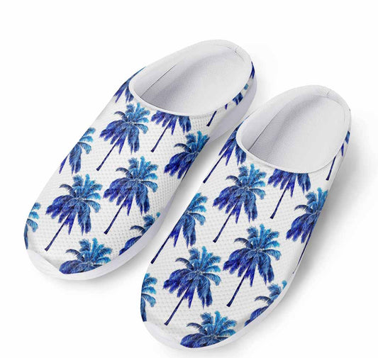 Blue Palm Tree Pattern Print Mesh Casual Shoes