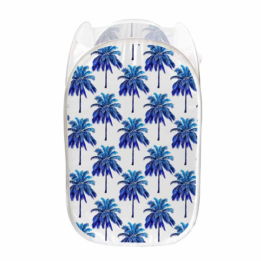 Blue Palm Tree Pattern Print Mesh Laundry Hamper