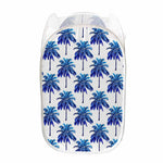 Blue Palm Tree Pattern Print Mesh Laundry Hamper