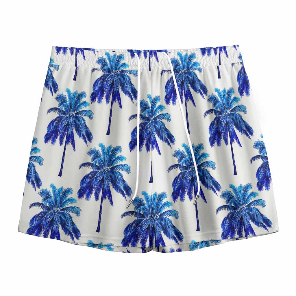 Blue Palm Tree Pattern Print Mesh Shorts
