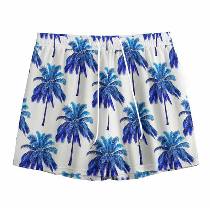 Blue Palm Tree Pattern Print Mesh Shorts