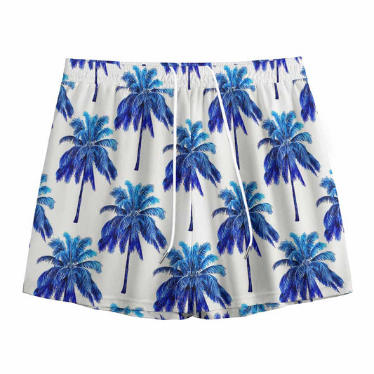 Blue Palm Tree Pattern Print Mesh Shorts