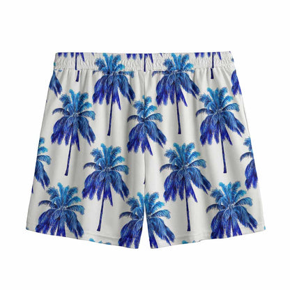 Blue Palm Tree Pattern Print Mesh Shorts