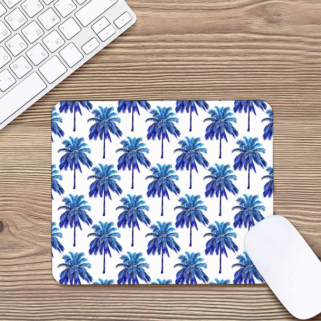 Blue Palm Tree Pattern Print Mouse Pad