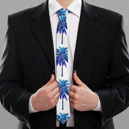 Blue Palm Tree Pattern Print Necktie
