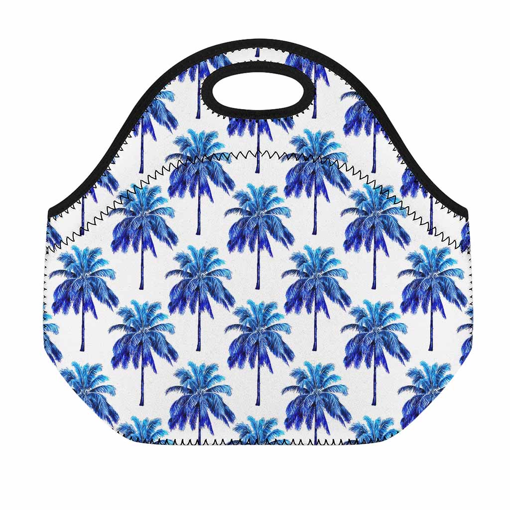 Blue Palm Tree Pattern Print Neoprene Lunch Bag