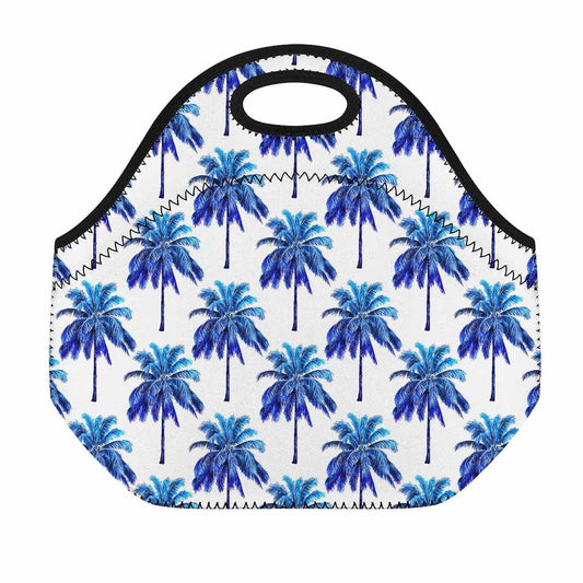 Blue Palm Tree Pattern Print Neoprene Lunch Bag