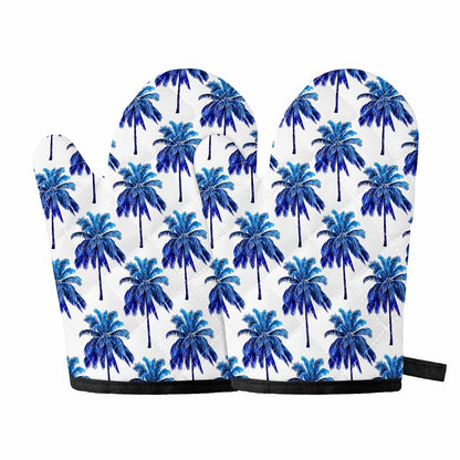 Blue Palm Tree Pattern Print Oven Mitts