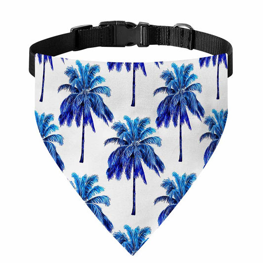 Blue Palm Tree Pattern Print Over The Collar Dog Bandana